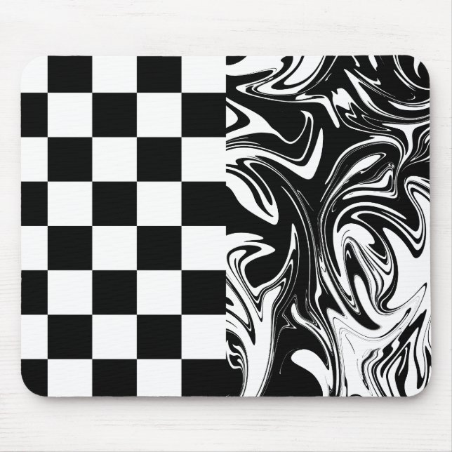 Alfombrilla De Ratón Cheques y Swirls - Blanco y negro (Frente)