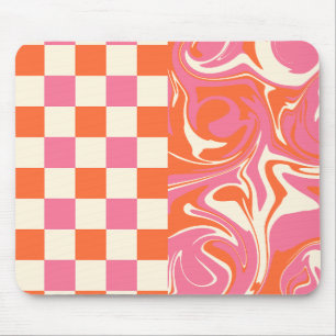 Alfombrilla De Ratón Cheques y Swirls - rosa, Naranja y crema