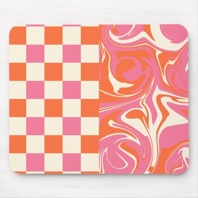 Alfombrilla De Ratón Cheques y Swirls - rosa, Naranja y crema (Frente)
