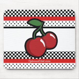Alfombrilla De Ratón Cherries rojas Black White Red Retro Personalizado