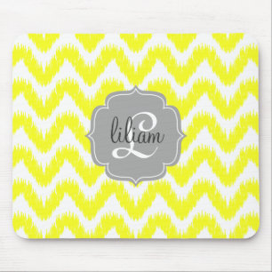 Alfombrilla De Ratón Chevron amarillo moderno Ikat personalizado