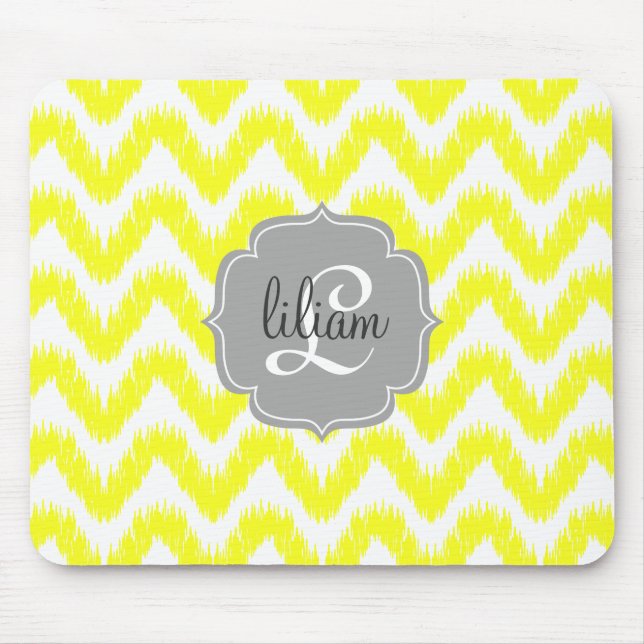 Alfombrilla De Ratón Chevron amarillo moderno Ikat personalizado (Frente)