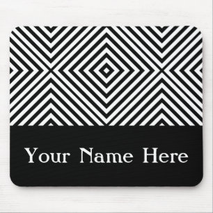 Alfombrilla De Ratón Chevron de diamante negro con nombre personalizado