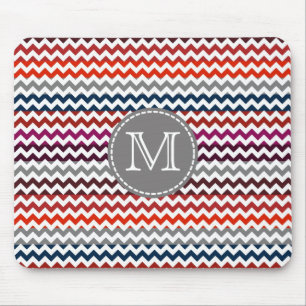 Alfombrilla De Ratón Chevron gris blanco rojo Zigzag Monograma #2