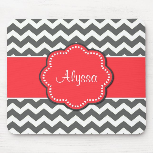 Alfombrilla De Ratón Chevron gris y Mousepad personalizado coral (Frente)