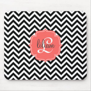 Alfombrilla De Ratón Chevron negro y blanco elegante clásico raya