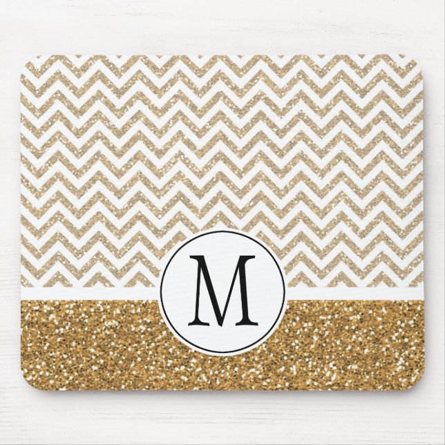 Alfombrilla De Ratón Chevron Purpurina Gold Glam Faux (Frente)