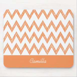 Alfombrilla De Ratón Chevron Zigzags, Naranja de lápiz de moda, con nom