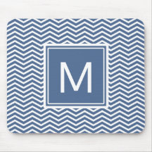 Chevrons azules y monograma modernos en riverside