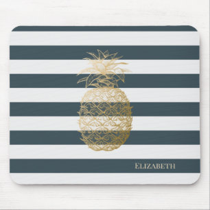 Alfombrilla De Ratón Chic Moderno Femenino Piña Dorada Rayas