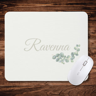 Alfombrilla De Ratón Chic Nombre Personalizado Salvia Eucalipto Marfil