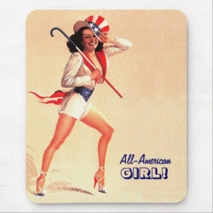 Alfombrilla De Ratón Chica All-American. Pin-up retro