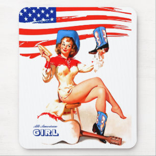 Alfombrilla De Ratón Chica All-American. Pin-up retro