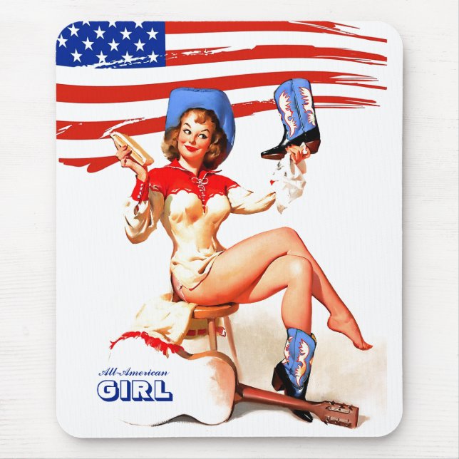 Alfombrilla De Ratón Chica All-American. Pin-up retro (Frente)
