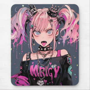 Alfombrilla De Ratón Chica Anime Rocker Punk Rosa