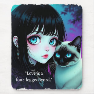 Alfombrilla De Ratón Chica Anime y Gato Siames Cita