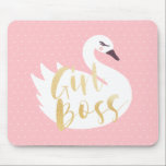 Alfombrilla De Ratón Chica Boss | Moda Cisne Blanco Girly y Punto de Po<br><div class="desc">Personaliza tu espacio de escritorio con nuestras impresiones únicas de teclado de ratón. Hermoso gran ilustracion de cisne blanco estilizado con las palabras "jefe Chica" diseñado en un guión de broche es oro falso que se incorpora sobre el ilustracion cisne. El contraste entre el fondo de un punto de polka...</div>