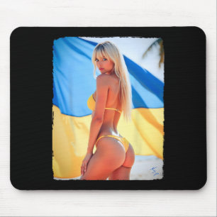 Alfombrilla De Ratón Chica Caliente Con Bikini Con Bandera De Ucrania