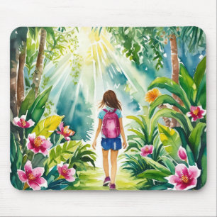 Alfombrilla De Ratón chica caminando en la muda de la selva