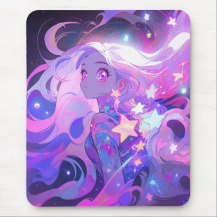 Alfombrilla De Ratón Chica cósmico rosa y morado de anime
