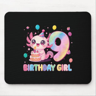 Alfombrilla De Ratón Chica Cumpleaños 9 Años Cute Axolotl 9 Años Cumple