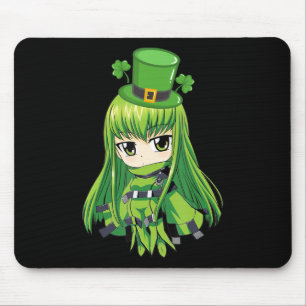Alfombrilla De Ratón Chica de anime del Día de San Patricio con Shamroc