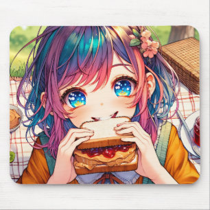 Alfombrilla De Ratón Chica de anime lindo comiendo una mantequilla de m