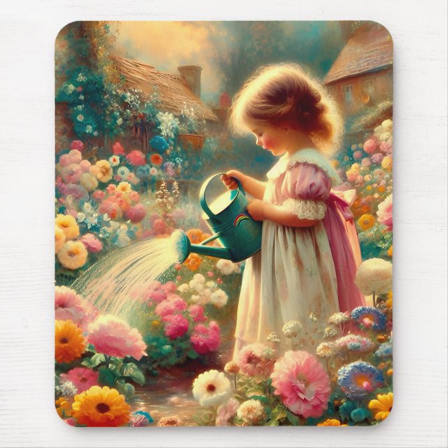 Alfombrilla De Ratón ~ Chica de época Flores de jardín ~ Mousepad (Frente)
