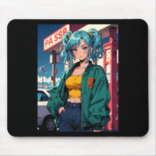 Alfombrilla De Ratón Chica de gasolinera de anime retro moda callejera 