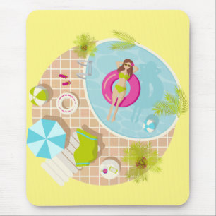 Alfombrilla De Ratón Chica de la piscina en la playa de verano de bikin