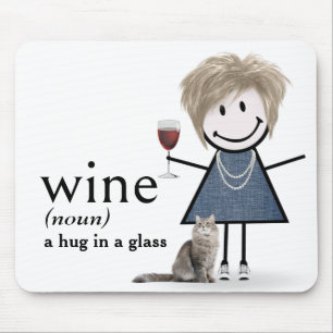 Alfombrilla De Ratón Chica de palitos con vino y gato