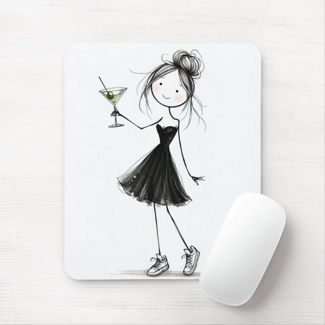 Alfombrilla De Ratón Chica de palitos de cumpleaños con Martini (Con ratón)