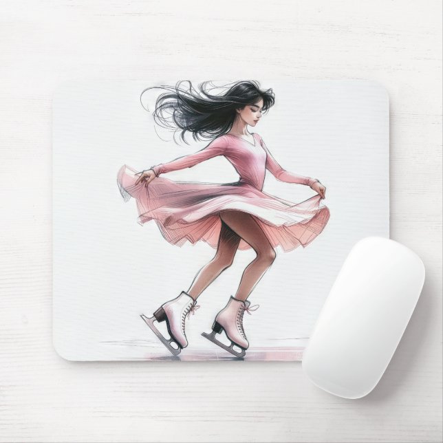 Alfombrilla De Ratón Chica De Patinaje Artístico Con Patines De Hielo (Con ratón)