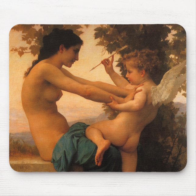 Alfombrilla De Ratón Chica defendiéndose contra cupido de Bouguereau (Frente)