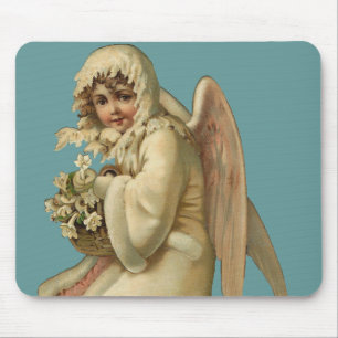 Alfombrilla De Ratón Chica del ángel del navidad del Victorian
