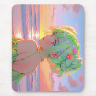 Alfombrilla De Ratón Chica del Anime de la Costa del Sol con panecillos
