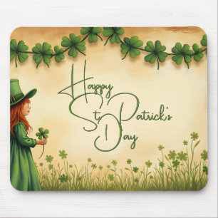 Alfombrilla De Ratón Chica del Día de San Patricio con Shamrock