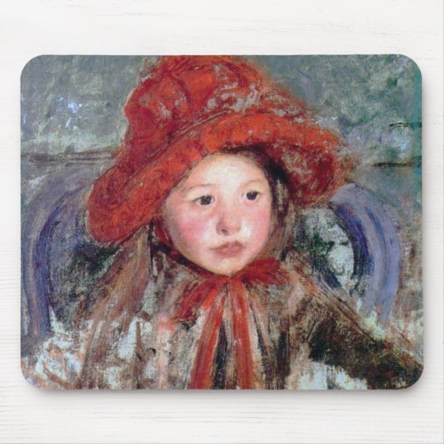 Alfombrilla De Ratón Chica en una gran Gorra roja, Mary Cassatt (Frente)