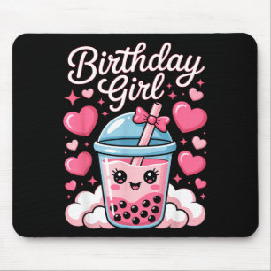 Alfombrilla De Ratón Chica Feliz Cumpleaños Cute Nk Lazo Burbuja Boba T