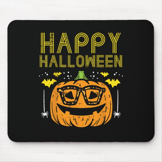 Alfombrilla De Ratón Chica feliz de gafas de calabaza de Halloween (Frente)