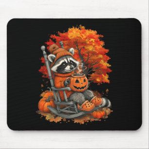 Alfombrilla De Ratón Chica Feral Caer Raccoon Calabaza Halloween Raccoo