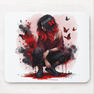 Alfombrilla De Ratón Chica grunge de mariposa roja