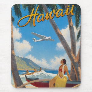 Alfombrilla De Ratón Chica Hula Hawaiana Vintage Escape Paradisíaco Alo