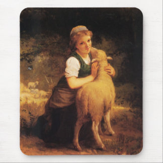 Alfombrilla De Ratón Chica joven con el cordero