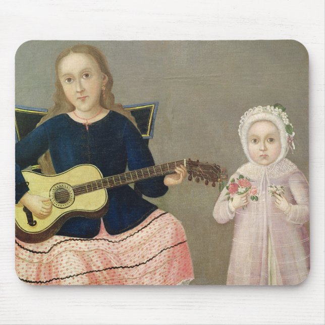 Alfombrilla De Ratón Chica joven con una guitarra y un niño con a (Frente)