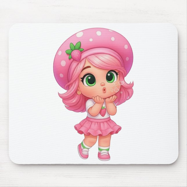 Alfombrilla De Ratón Chica Kawaii de Fresa Chibi (Frente)