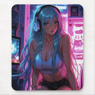 Alfombrilla De Ratón Chica Lofi Gamer Chill Anime Aesthetic