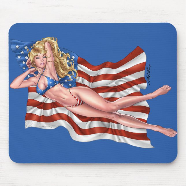 Alfombrilla De Ratón Chica modelo del bikini de la bandera americana (Frente)