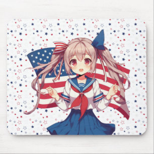 Alfombrilla De Ratón CHICA patriótico de anime de Estados Unidos