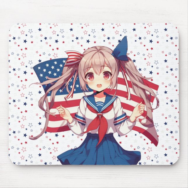 Alfombrilla De Ratón CHICA patriótico de anime de Estados Unidos (Frente)